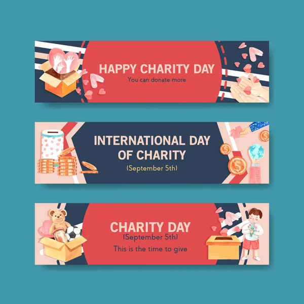  Uluslararası Yardım Günü, suluboya vektör reklamı ile birlikte pankart tasarımı.