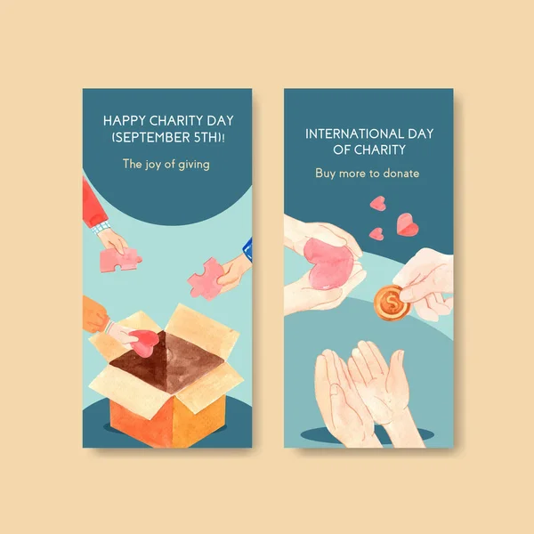 International Day Charity Konsep Flyer Dengan Brosur Dan Selebaran Vektor - Stok Vektor