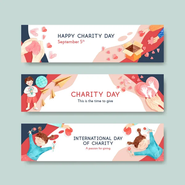 Giornata Internazionale Della Carità Banner Concept Design Con Pubblicizzare Vettore — Vettoriale Stock