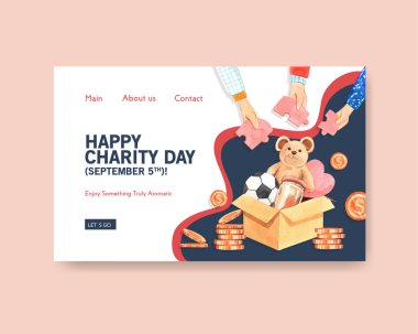  Online topluluk ve internet suluboya vektörü için Uluslararası Yardım Günü konsept tasarımı web sitesi şablonu.