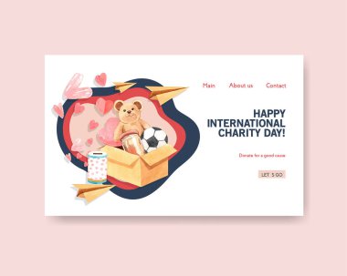  Online topluluk ve internet suluboya vektörü için Uluslararası Yardım Günü konsept tasarımı web sitesi şablonu.