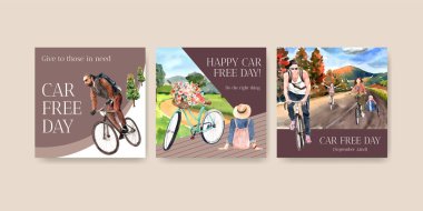 Suluboya vektörü pazarlamak için Dünya Otomobilsiz Günü konsept tasarımı ile reklam şablonu.