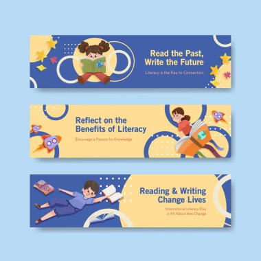 Uluslararası Okuryazarlık Günü pazarlama ve bildiri suluboya vektörü için konsept tasarımı.