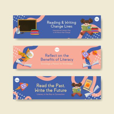 Uluslararası Okuryazarlık Günü pazarlama ve bildiri suluboya vektörü için konsept tasarımı.