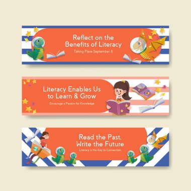 Uluslararası Okuryazarlık Günü pazarlama ve bildiri suluboya vektörü için konsept tasarımı.