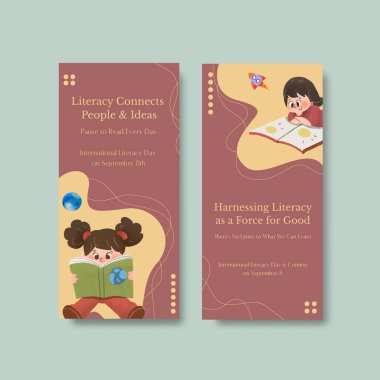 Uluslararası Okuryazarlık Günü broşür ve broşür ve broşür suluboya vektörü tasarımı ile broşür şürü.