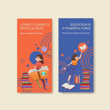Uluslararası Okuryazarlık Günü broşür ve broşür ve broşür suluboya vektörü tasarımı ile broşür şürü.