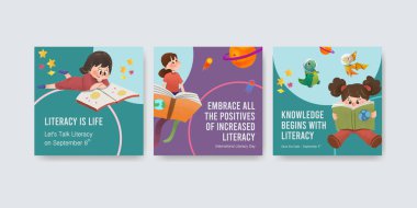 İş dünyası suluboya vektörü pazarlama için uluslararası okur yazarlık günü konsept tasarımı ile reklam şablonu. 