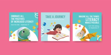 İş dünyası suluboya vektörü pazarlama için uluslararası okur yazarlık günü konsept tasarımı ile reklam şablonu. 