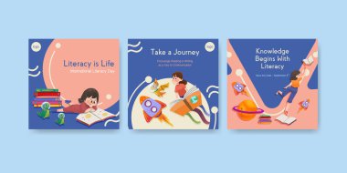 İş dünyası suluboya vektörü pazarlama için uluslararası okur yazarlık günü konsept tasarımı ile reklam şablonu. 