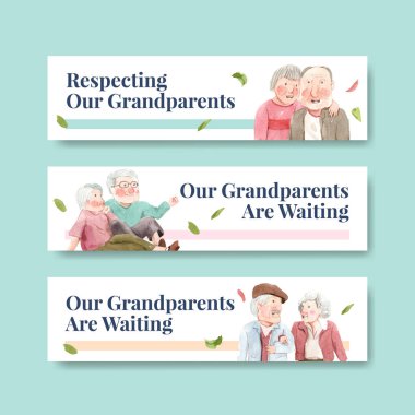 Broşür ve broşür ve bildiri suluboya vektörü için ulusal büyükbabalar günü konsept tasarımı ile pankart şablonu.