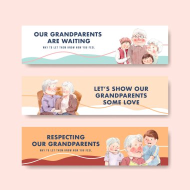 Broşür ve broşür ve bildiri suluboya vektörü için ulusal büyükbabalar günü konsept tasarımı ile pankart şablonu.