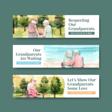 Broşür ve broşür ve bildiri suluboya vektörü için ulusal büyükbabalar günü konsept tasarımı ile pankart şablonu.