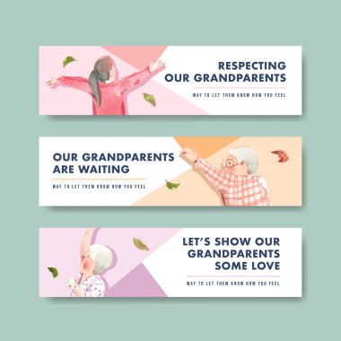 Broşür ve broşür ve bildiri suluboya vektörü için ulusal büyükbabalar günü konsept tasarımı ile pankart şablonu.