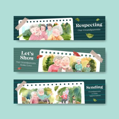 Broşür ve broşür ve bildiri suluboya vektörü için ulusal büyükbabalar günü konsept tasarımı ile pankart şablonu.