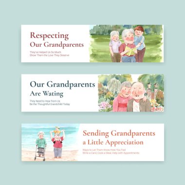 Broşür ve broşür ve bildiri suluboya vektörü için ulusal büyükbabalar günü konsept tasarımı ile pankart şablonu.
