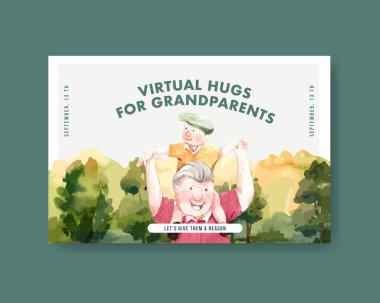 Sosyal medya ve çevrimiçi pazarlama suluboya vektörü için ulusal büyükbabalar günü konsept tasarımı ile Facebook şablonu.