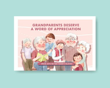 Sosyal medya ve çevrimiçi pazarlama suluboya vektörü için ulusal büyükbabalar günü konsept tasarımı ile Facebook şablonu.