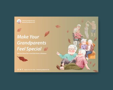 Sosyal medya ve çevrimiçi pazarlama suluboya vektörü için ulusal büyükbabalar günü konsept tasarımı ile Facebook şablonu.