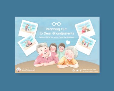 Sosyal medya ve çevrimiçi pazarlama suluboya vektörü için ulusal büyükbabalar günü konsept tasarımı ile Facebook şablonu.