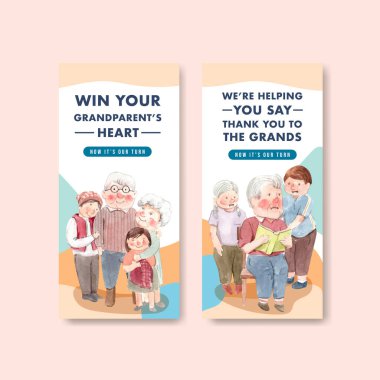 Sulu boya vektörünü tanıtmak ve pazarlamak için ulusal büyükbabalar günü konsept tasarımı ile el ilanı şablonu.