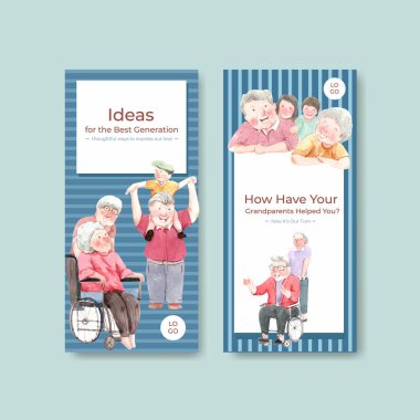 Sulu boya vektörünü tanıtmak ve pazarlamak için ulusal büyükbabalar günü konsept tasarımı ile el ilanı şablonu.