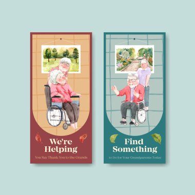 Sulu boya vektörünü tanıtmak ve pazarlamak için ulusal büyükbabalar günü konsept tasarımı ile el ilanı şablonu.