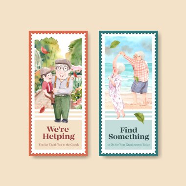 Sulu boya vektörünü tanıtmak ve pazarlamak için ulusal büyükbabalar günü konsept tasarımı ile el ilanı şablonu.