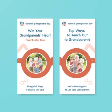 Sulu boya vektörünü tanıtmak ve pazarlamak için ulusal büyükbabalar günü konsept tasarımı ile el ilanı şablonu.