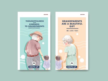 Sosyal medya ve internet suluboya vektörü için ulusal büyükbabalar günü konsept tasarımı ile Instagram şablonu.