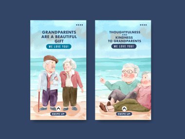 Sosyal medya ve internet suluboya vektörü için ulusal büyükbabalar günü konsept tasarımı ile Instagram şablonu.