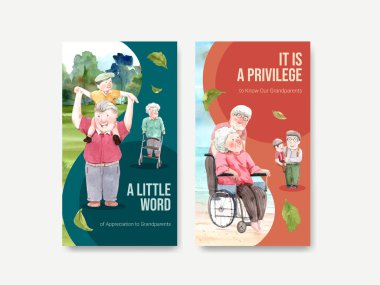 Sosyal medya ve internet suluboya vektörü için ulusal büyükbabalar günü konsept tasarımı ile Instagram şablonu.