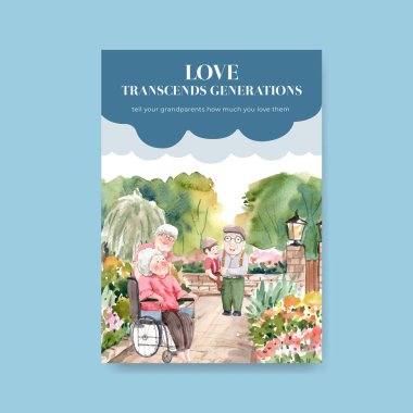 Reklam ve broşür suluboya vektörü için ulusal büyükbabalar günü konsept tasarımı ile poster şablonu. 