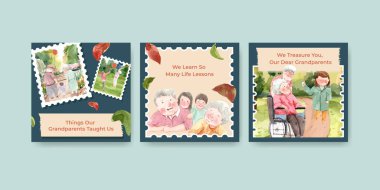 Suluboya vektörünü tanıtmak ve pazarlamak için ulusal büyükbabalar günü konsept tasarımı ile reklam şablonu.