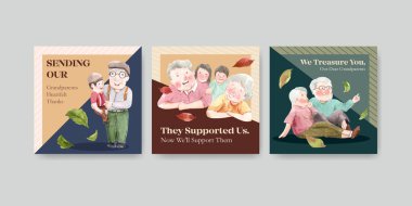 Suluboya vektörünü tanıtmak ve pazarlamak için ulusal büyükbabalar günü konsept tasarımı ile reklam şablonu.