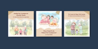 Suluboya vektörünü tanıtmak ve pazarlamak için ulusal büyükbabalar günü konsept tasarımı ile reklam şablonu.