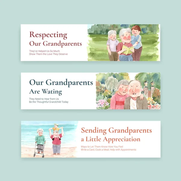 Broşür ve broşür ve bildiri suluboya vektörü için ulusal büyükbabalar günü konsept tasarımı ile pankart şablonu.