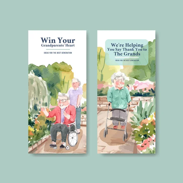 Sulu boya vektörünü tanıtmak ve pazarlamak için ulusal büyükbabalar günü konsept tasarımı ile el ilanı şablonu.