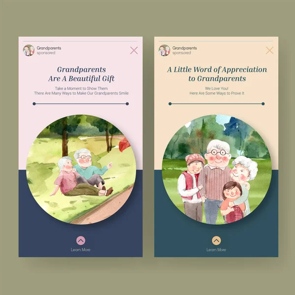 Sosyal medya ve internet suluboya vektörü için ulusal büyükbabalar günü konsept tasarımı ile Instagram şablonu.