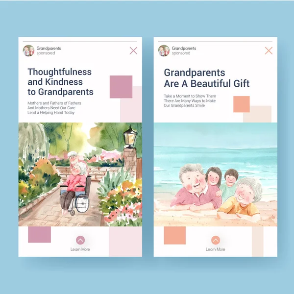 Sosyal medya ve internet suluboya vektörü için ulusal büyükbabalar günü konsept tasarımı ile Instagram şablonu.