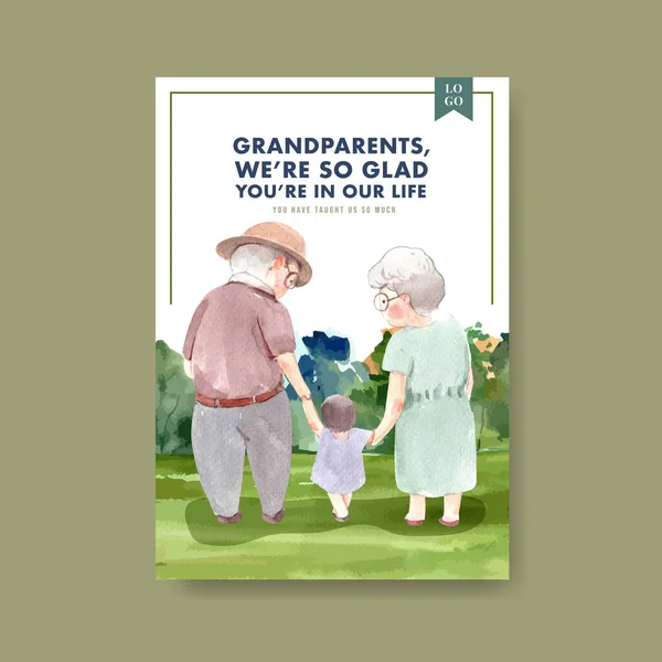 Poster Template National Grandparents Day Concept Design Advertise Brochure Watercolor — Stock Vector
