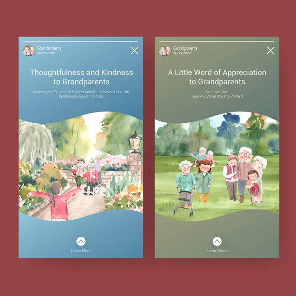 Sosyal medya ve internet suluboya vektörü için ulusal büyükbabalar günü konsept tasarımı ile Instagram şablonu.