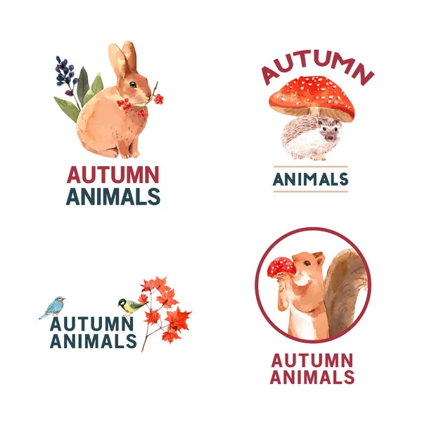 Logotipo Con Diseño Concepto Bosque Animales Otoñales Para Marca Comercialización — Vector de stock