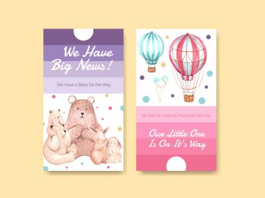 Sosyal medya ve suluboya vektör illüstrasyonunun pazarlanması için bebek partisi tasarımı konseptiyle Instagram şablonu