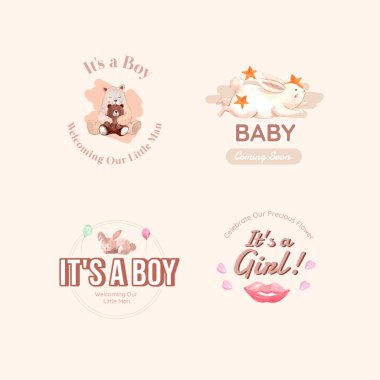 Marka ve pazarlama suluboya vektör çizimi için bebek partisi tasarımı konsepti içeren logo