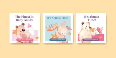 Reklam ve suluboya vektör ilüstrasyonu broşürü için bebek partisi tasarımı konsepti eklerName