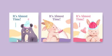 Reklam ve suluboya vektör ilüstrasyonu broşürü için bebek partisi tasarımı konsepti eklerName