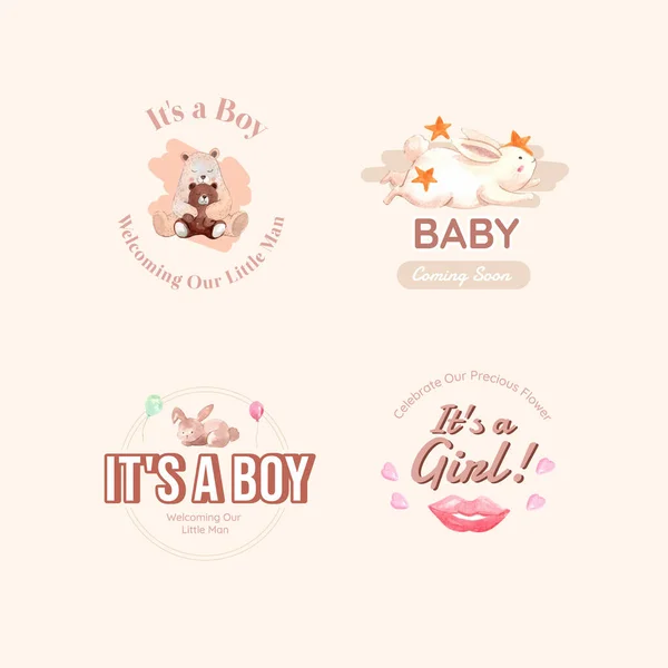 Logo Koncepcí Baby Shower Designu Pro Značku Marketing Akvarel Vektorové — Stockový vektor