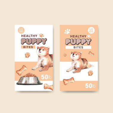 köpekli ambalaj şablonu ve ürünler için gıda tasarımı ve suluboya resimleme pazarlama