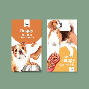 köpekli ambalaj şablonu ve ürünler için gıda tasarımı ve suluboya resimleme pazarlama